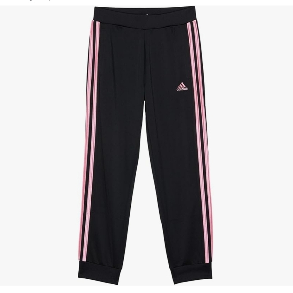 Adidas Girl's 3-Stripes Tricot Joggers (Kids) Black/Pink Large (14-16)